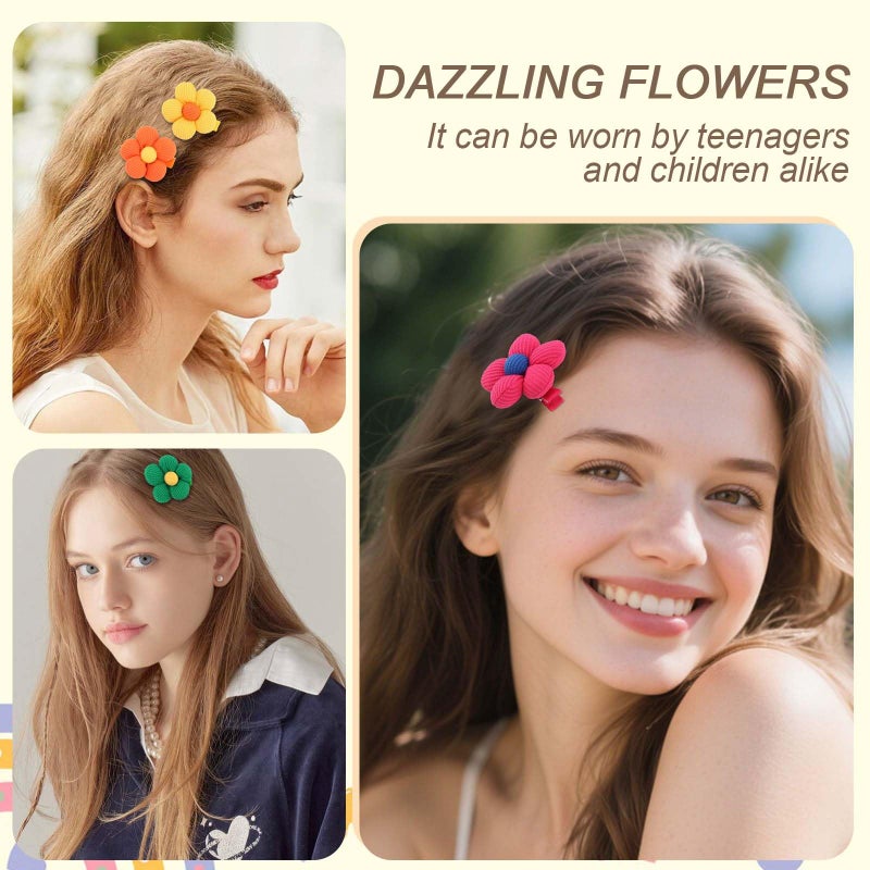 كافتي مجموعة مشابك شعر CAVETEE مكونة من 10 قطع على شكل زهور للنساء والفتيات، مشابك شعر ملونة محبوكة على شكل زهور، إكسسوارات شعر لطيفة (أصفر/برتقالي/أخضر/وردي فاقع/أزرق، مقاس واحد) - Image 3